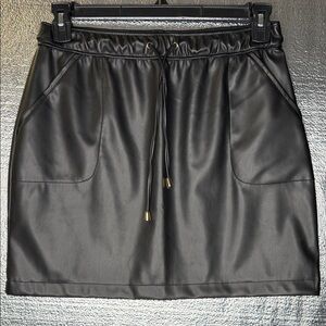 Ci Sono Black Mini Faux Leather Skirt with Drawstring